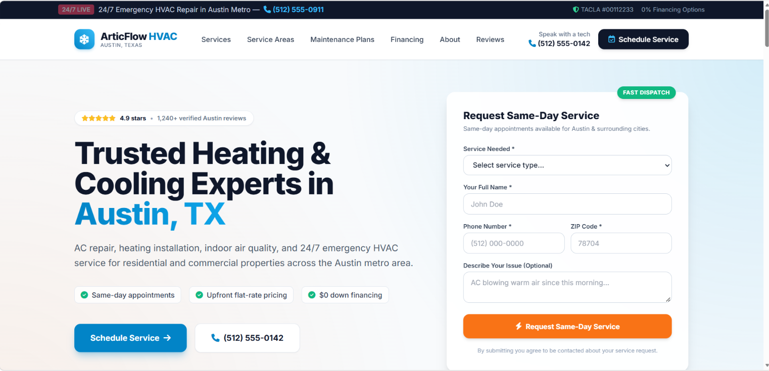 Prime Comfort website preview